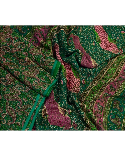 Sanskriti Vintage Sarees Green Pure Chiffon Silk Printed Sari Soft Craft Fabric, PR-64286-Green-Pure Chiffon Silk-2