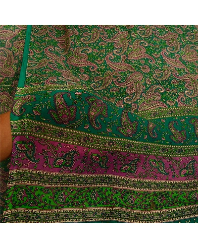 Sanskriti Vintage Sarees Green Pure Chiffon Silk Printed Sari Soft Craft Fabric, PR-64286-Green-Pure Chiffon Silk-5