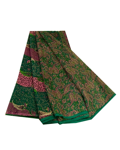 Sanskriti Vintage Sarees Green Pure Chiffon Silk Printed Sari Soft Craft Fabric, PR-64286-Green-Pure Chiffon Silk-7