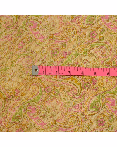 Sanskriti Vintage Sarees Cream Pure Silk Printed Woven Sari Soft Craft Fabric, PR-64287-Cream-Pure Silk-1