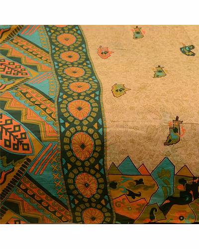 Sanskriti Vintage Sarees Light-Brown 100% Pure Cotton Printed Sari Craft Fabric, PR-64289-Light-Brown-Pure Cotton-3