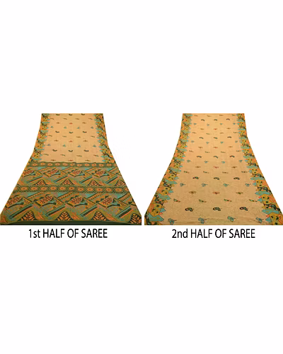 Sanskriti Vintage Sarees Light-Brown 100% Pure Cotton Printed Sari Craft Fabric, PR-64289-Light-Brown-Pure Cotton-4