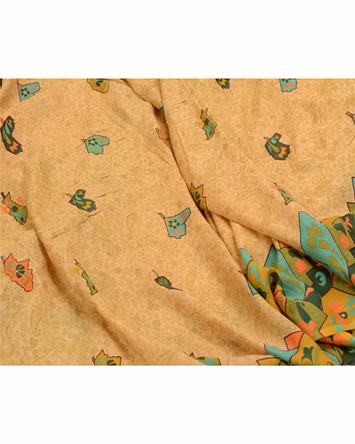 Sanskriti Vintage Sarees Light-Brown 100% Pure Cotton Printed Sari Craft Fabric, PR-64289-Light-Brown-Pure Cotton-6