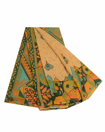 Sanskriti Vintage Sarees Light-Brown 100% Pure Cotton Printed Sari Craft Fabric, PR-64289-Light-Brown-Pure Cotton-7