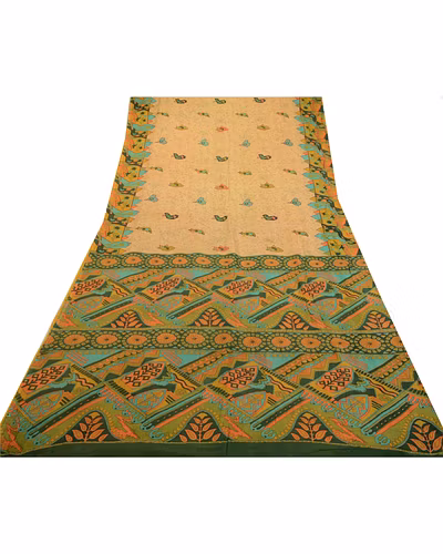 Sanskriti Vintage Sarees Light-Brown 100% Pure Cotton Printed Sari Craft Fabric, PR-64289-Light-Brown-Pure Cotton-8