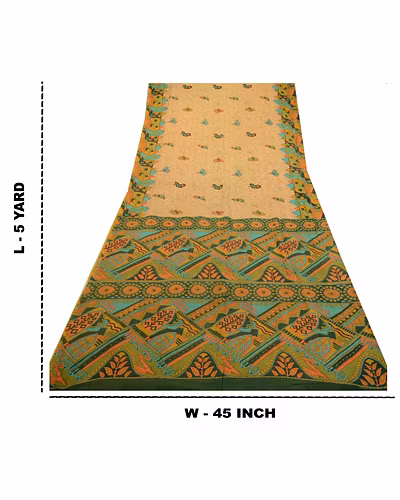 Sanskriti Vintage Sarees Light-Brown 100% Pure Cotton Printed Sari Craft Fabric, PR-64289-Light-Brown-Pure Cotton-9