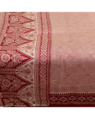 Sanskriti Vintage Sarees Indian Red Block Printed Pure Silk Sari Craft Fabric, PR-64290-Dark Red-Pure Silk-3