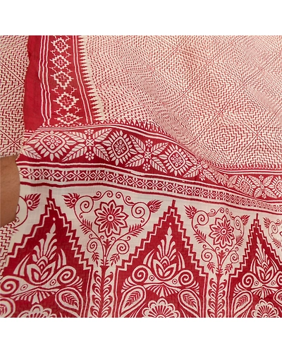 Sanskriti Vintage Sarees Indian Red Block Printed Pure Silk Sari Craft Fabric, PR-64290-Dark Red-Pure Silk-5