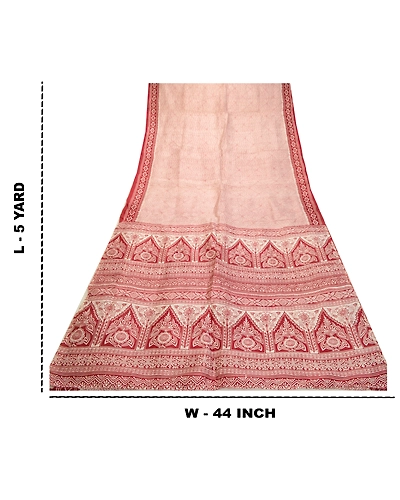 Sanskriti Vintage Sarees Indian Red Block Printed Pure Silk Sari Craft Fabric, PR-64290-Dark Red-Pure Silk-8