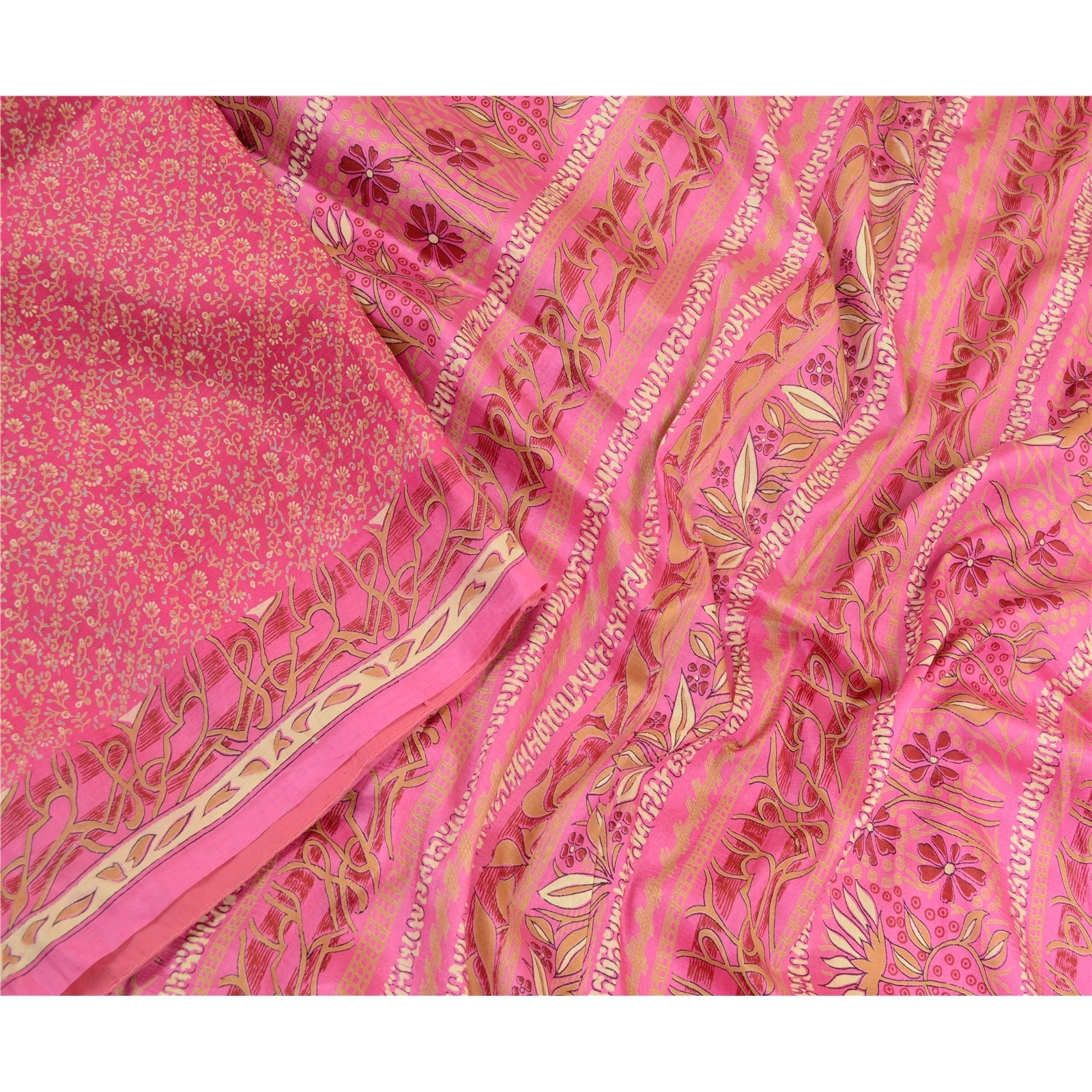 Sanskriti Vintage Sarees Indian Pink Printed Pure Silk Sari Soft Craft Fabric, PR-64292-Pink-Pure Silk-1