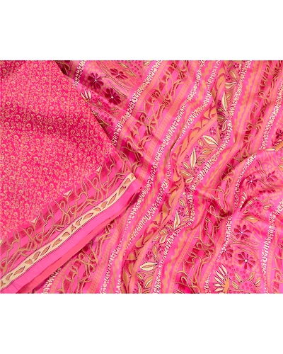 Sanskriti Vintage Sarees Indian Pink Printed Pure Silk Sari Soft Craft Fabric, PR-64292-Pink-Pure Silk-1