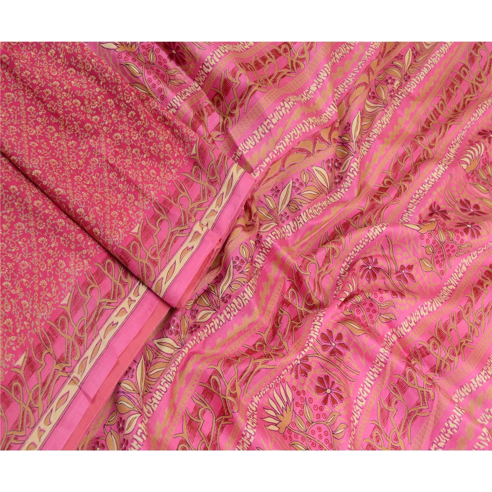 Sanskriti Vintage Sarees Indian Pink Printed Pure Silk Sari Soft Craft Fabric, PR-64292-Pink-Pure Silk-2