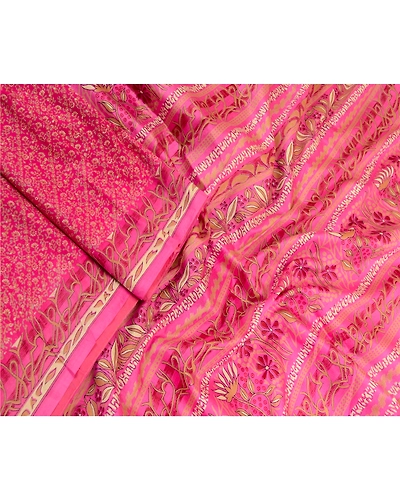 Sanskriti Vintage Sarees Indian Pink Printed Pure Silk Sari Soft Craft Fabric, PR-64292-Pink-Pure Silk-2