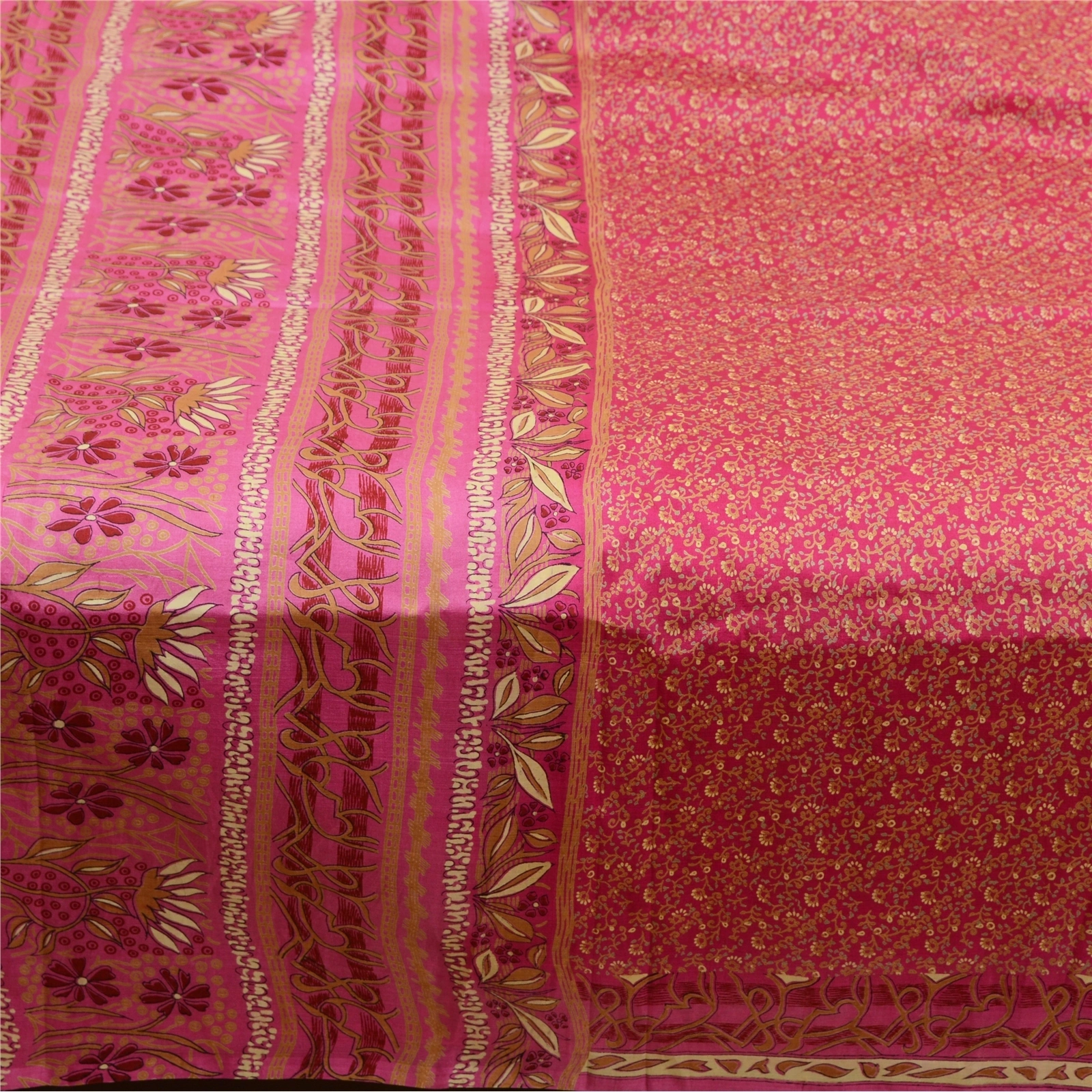 Sanskriti Vintage Sarees Indian Pink Printed Pure Silk Sari Soft Craft Fabric, PR-64292-Pink-Pure Silk-3