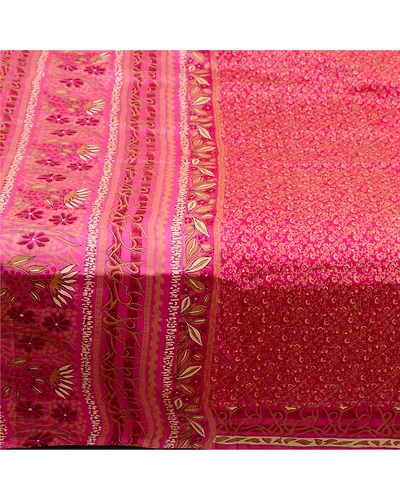 Sanskriti Vintage Sarees Indian Pink Printed Pure Silk Sari Soft Craft Fabric, PR-64292-Pink-Pure Silk-3