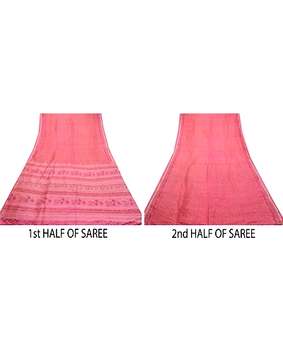 Sanskriti Vintage Sarees Indian Pink Printed Pure Silk Sari Soft Craft Fabric, PR-64292-Pink-Pure Silk-4