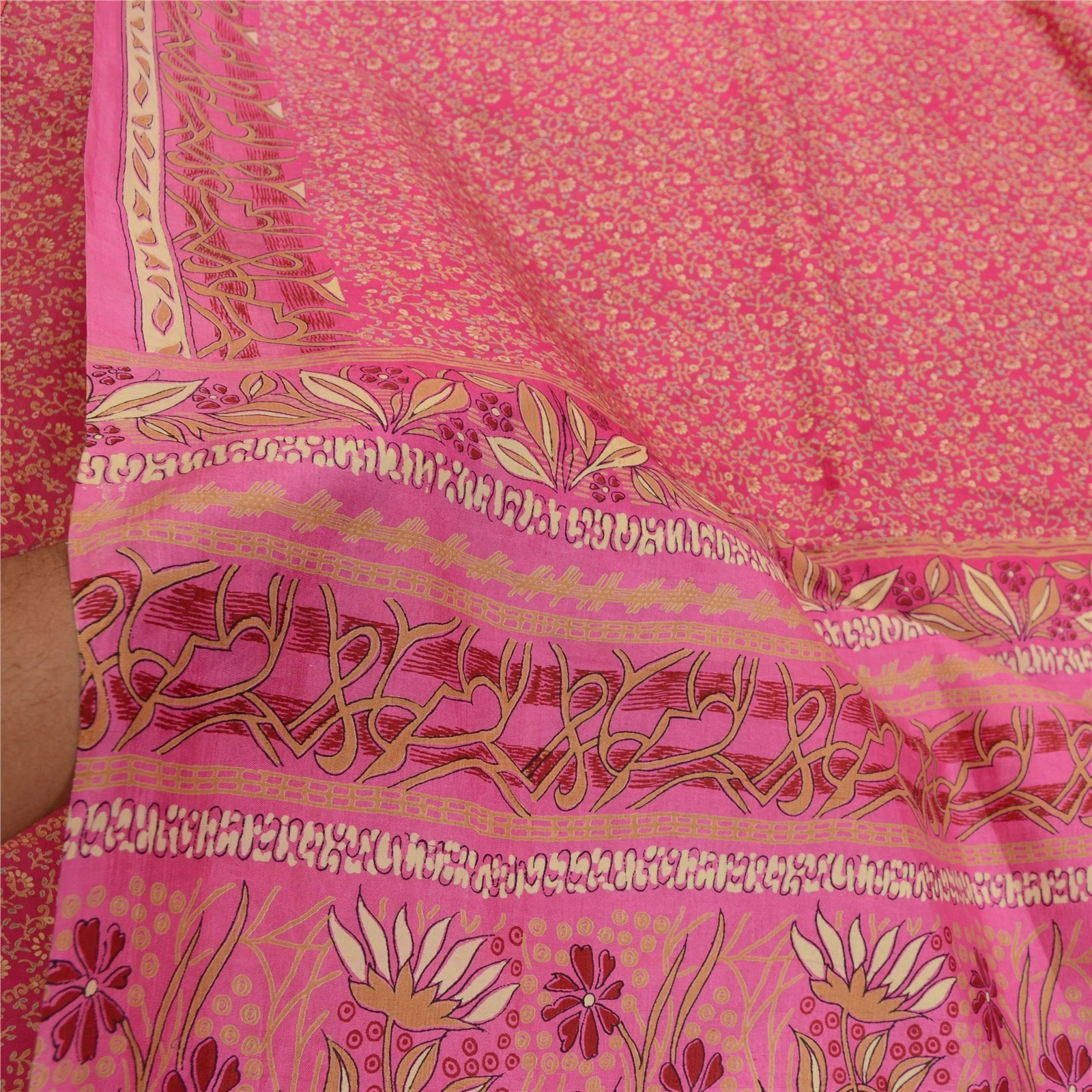 Sanskriti Vintage Sarees Indian Pink Printed Pure Silk Sari Soft Craft Fabric, PR-64292-Pink-Pure Silk-5