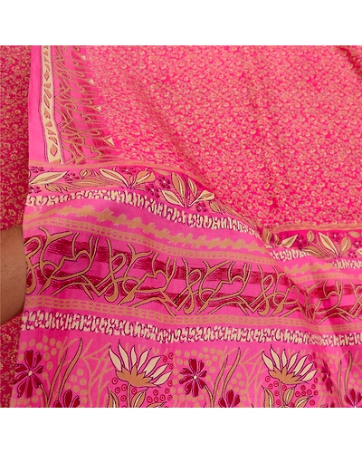 Sanskriti Vintage Sarees Indian Pink Printed Pure Silk Sari Soft Craft Fabric, PR-64292-Pink-Pure Silk-5