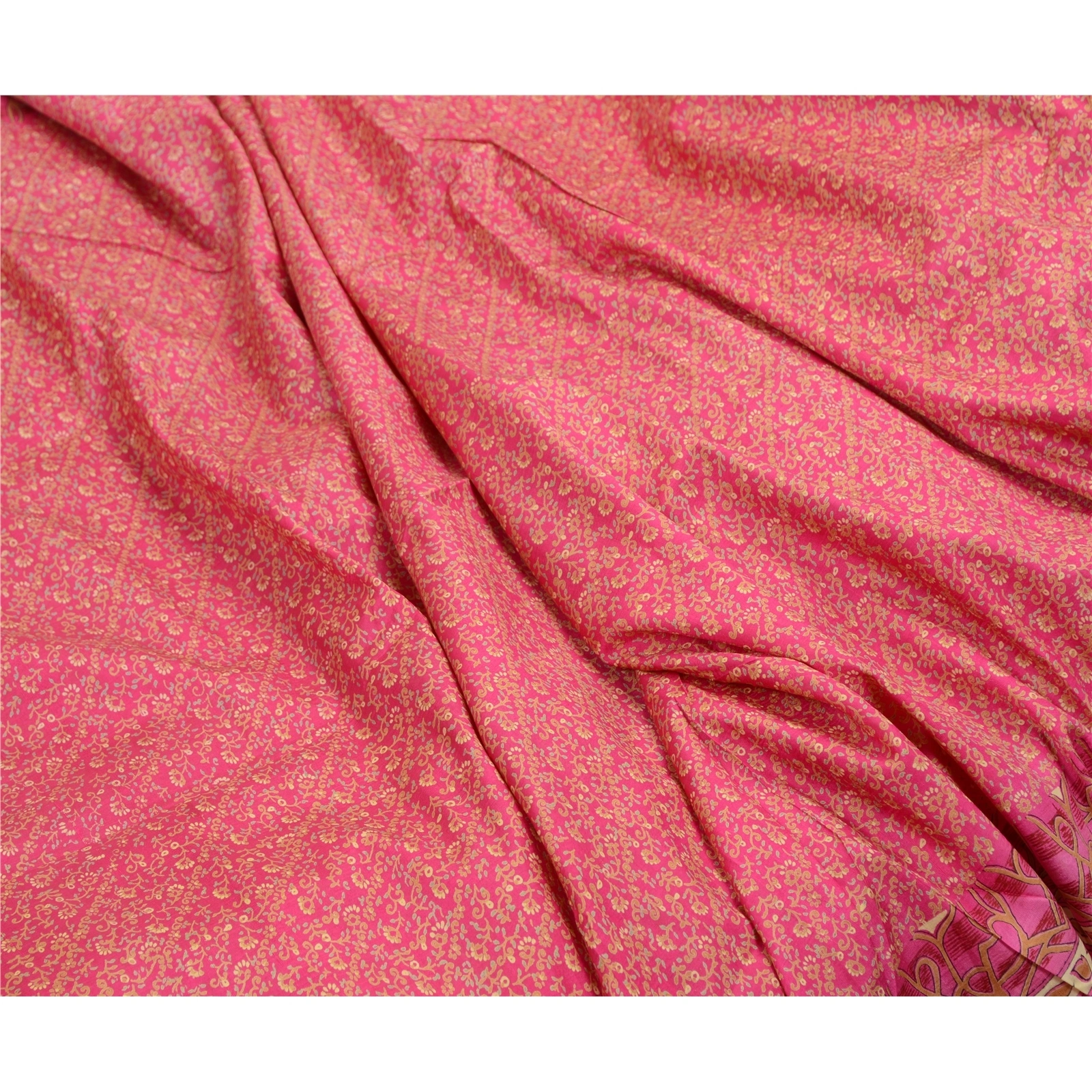 Sanskriti Vintage Sarees Indian Pink Printed Pure Silk Sari Soft Craft Fabric, PR-64292-Pink-Pure Silk-6