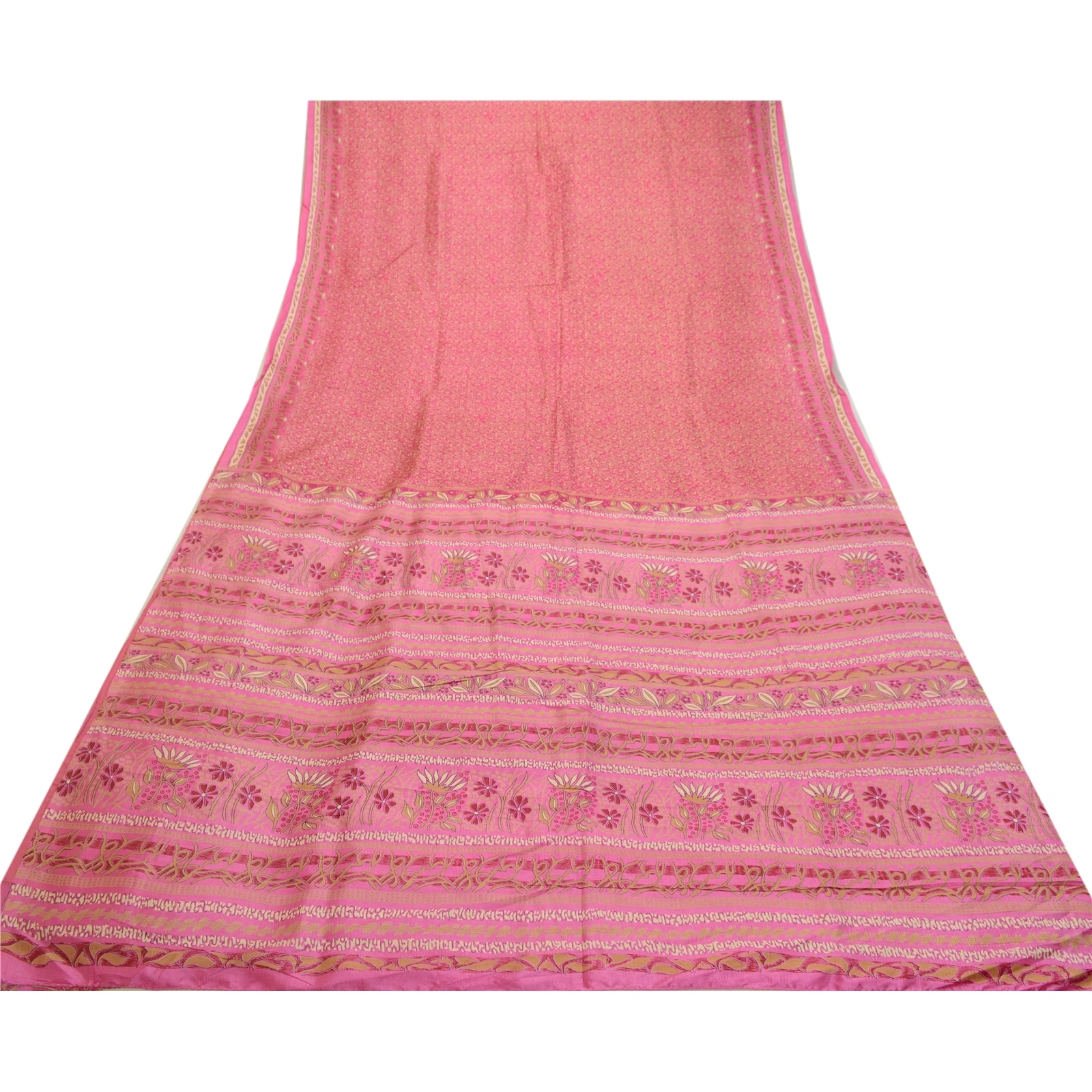 Sanskriti Vintage Sarees Indian Pink Printed Pure Silk Sari Soft Craft Fabric, PR-64292-Pink-Pure Silk-8