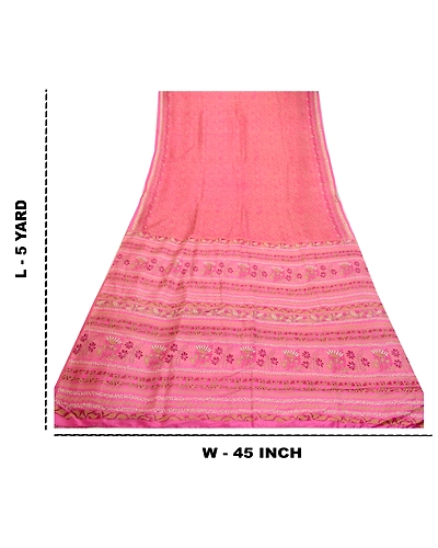 Sanskriti Vintage Sarees Indian Pink Printed Pure Silk Sari Soft Craft Fabric, PR-64292-Pink-Pure Silk-9