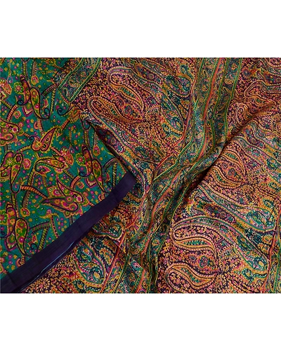Sanskriti Vintage Sarees Indian Green Printed Pure Silk Sari Soft Craft Fabric, PR-64293-Green-Pure Silk-1