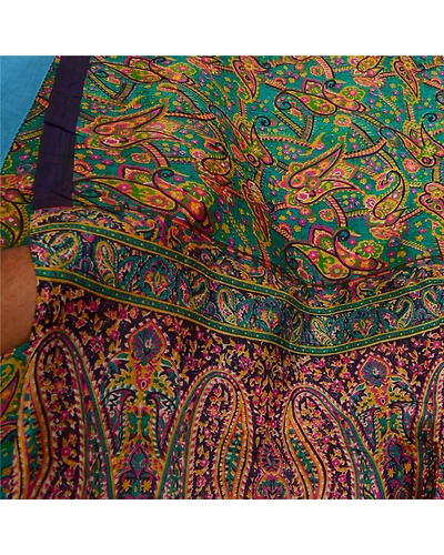 Sanskriti Vintage Sarees Indian Green Printed Pure Silk Sari Soft Craft Fabric, PR-64293-Green-Pure Silk-5