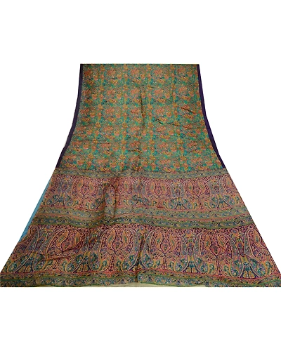 Sanskriti Vintage Sarees Indian Green Printed Pure Silk Sari Soft Craft Fabric, PR-64293-Green-Pure Silk-8