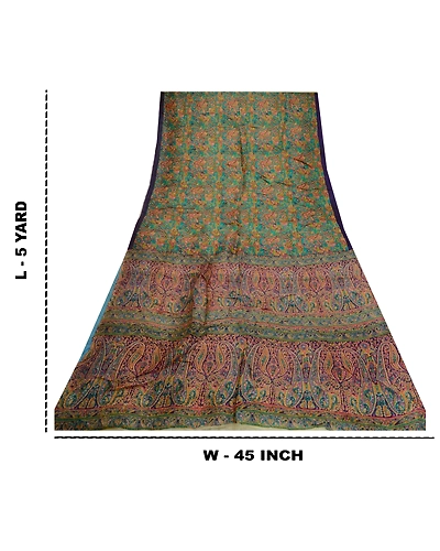 Sanskriti Vintage Sarees Indian Green Printed Pure Silk Sari Soft Craft Fabric, PR-64293-Green-Pure Silk-9
