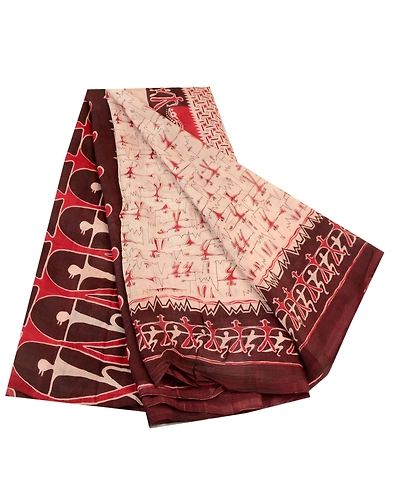 Sanskriti Vintage Sarees Ivory Abstract Human Print Pure Silk Sari Craft Fabric, PR-64298-Ivory-Pure Silk-7