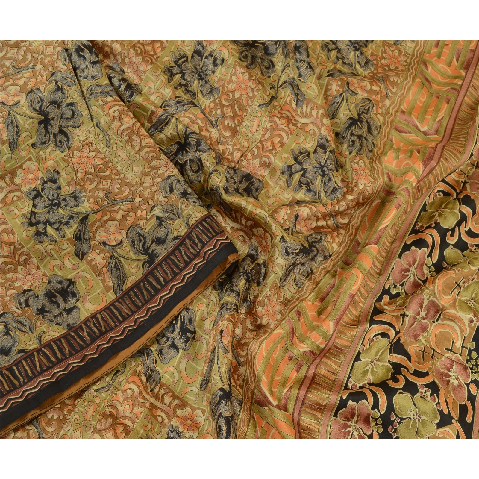 Sanskriti Vintage Sarees Multi 100% Pure Silk Printed Sari Floral Craft Fabric, PR-64304-Multi-Pure Silk-2