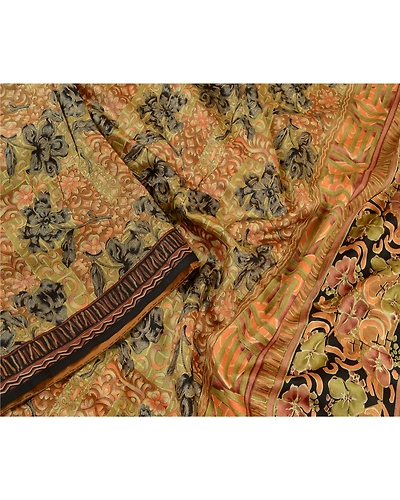 Sanskriti Vintage Sarees Multi 100% Pure Silk Printed Sari Floral Craft Fabric, PR-64304-Multi-Pure Silk-2