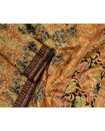 Sanskriti Vintage Sarees Multi 100% Pure Silk Printed Sari Floral Craft Fabric, PR-64304-Multi-Pure Silk-3