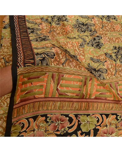 Sanskriti Vintage Sarees Multi 100% Pure Silk Printed Sari Floral Craft Fabric, PR-64304-Multi-Pure Silk-6