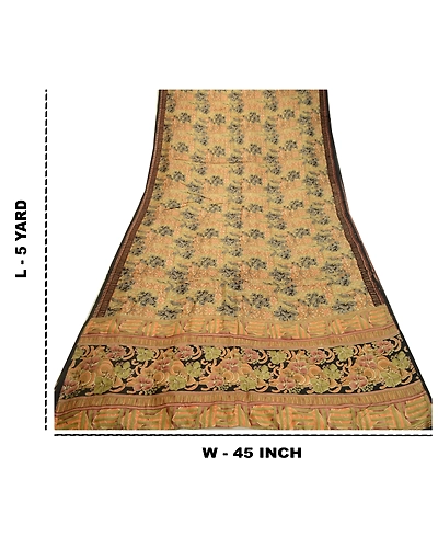 Sanskriti Vintage Sarees Multi 100% Pure Silk Printed Sari Floral Craft Fabric, PR-64304-Multi-Pure Silk-9
