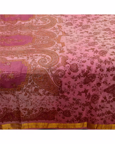 Sanskriti Vintage Sarees Pink Zari Border Pure Silk Printed Sari Craft Fabric, PR-64305-Pink-Pure Silk-4