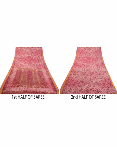 Sanskriti Vintage Sarees Pink Zari Border Pure Silk Printed Sari Craft Fabric, PR-64305-Pink-Pure Silk-5