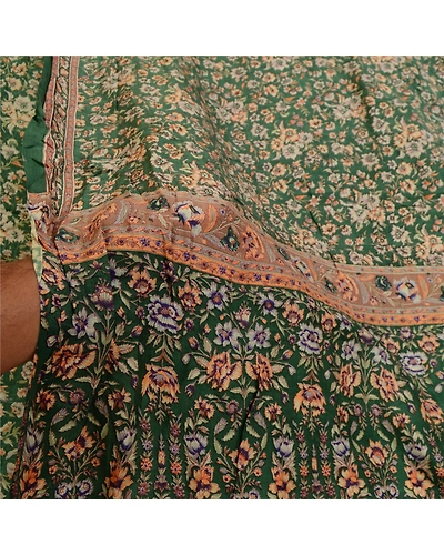 Sanskriti Vintage Sarees From India Green Pure Silk Printed Sari Craft Fabric, PR-64320-Green-Pure Silk-5
