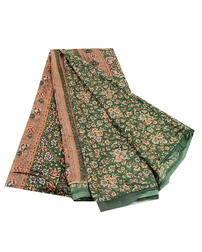 Sanskriti Vintage Sarees From India Green Pure Silk Printed Sari Craft Fabric, PR-64320-Green-Pure Silk-7