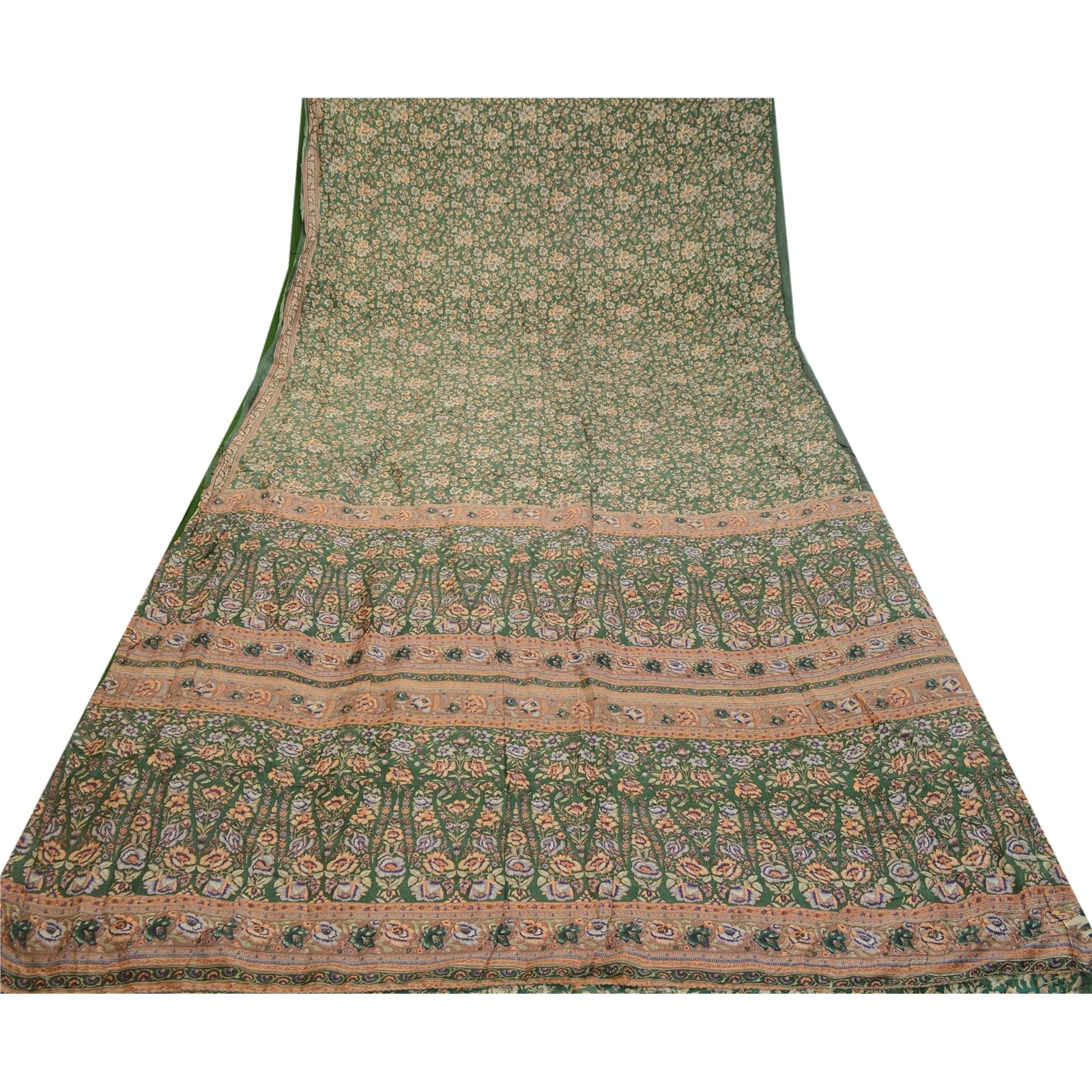 Sanskriti Vintage Sarees From India Green Pure Silk Printed Sari Craft Fabric, PR-64320-Green-Pure Silk-8