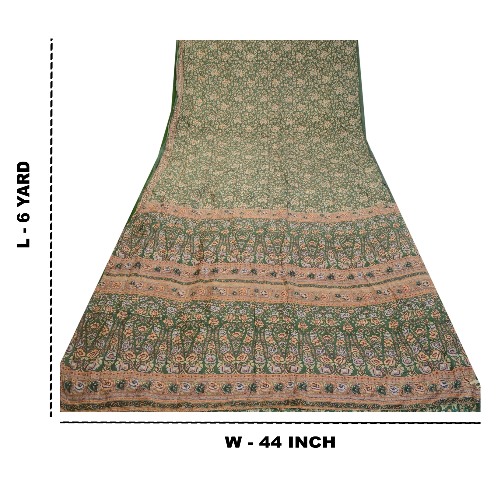 Sanskriti Vintage Sarees From India Green Pure Silk Printed Sari Craft Fabric, PR-64320-Green-Pure Silk-9