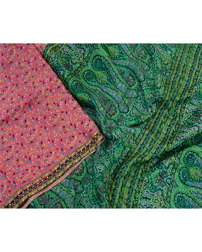 Sanskriti Vintage Sarees Pink Indian Pure Silk Printed Sari Floral Craft Fabric, PR-64329-Pink-Pure Silk-2