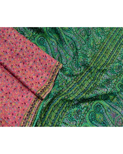 Sanskriti Vintage Sarees Pink Indian Pure Silk Printed Sari Floral Craft Fabric, PR-64329-Pink-Pure Silk-3