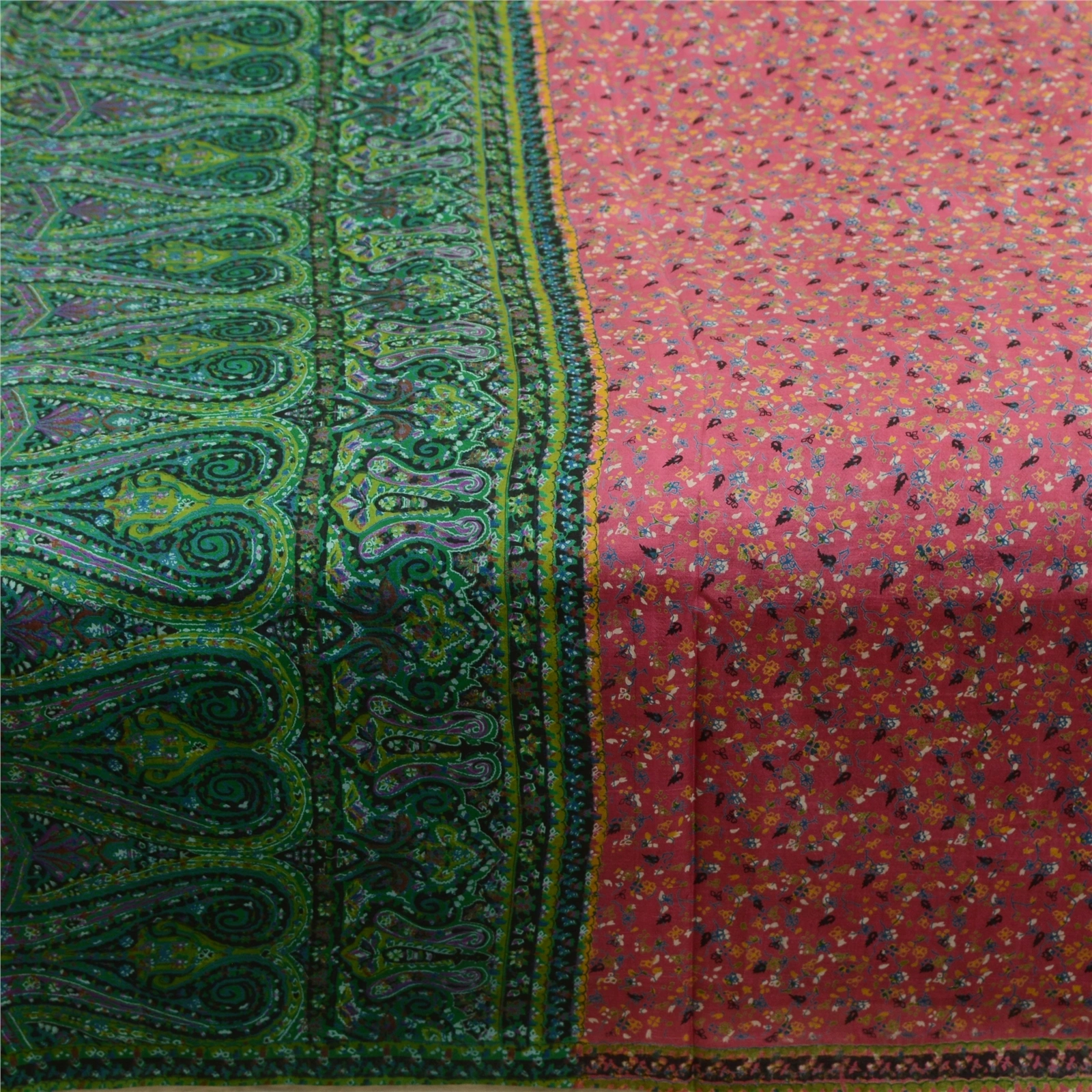 Sanskriti Vintage Sarees Pink Indian Pure Silk Printed Sari Floral Craft Fabric, PR-64329-Pink-Pure Silk-4