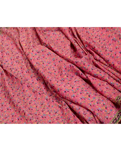 Sanskriti Vintage Sarees Pink Indian Pure Silk Printed Sari Floral Craft Fabric, PR-64329-Pink-Pure Silk-7