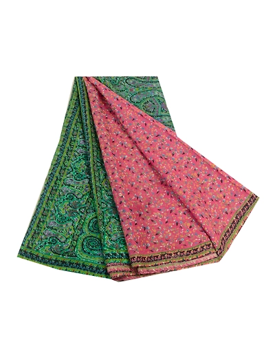 Sanskriti Vintage Sarees Pink Indian Pure Silk Printed Sari Floral Craft Fabric, PR-64329-Pink-Pure Silk-8