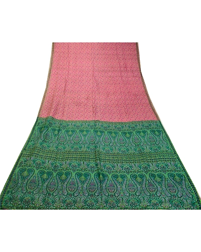 Sanskriti Vintage Sarees Pink Indian Pure Silk Printed Sari Floral Craft Fabric, PR-64329-Pink-Pure Silk-9