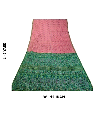 Sanskriti Vintage Sarees Pink Indian Pure Silk Printed Sari Floral Craft Fabric, PR-64329-Pink-Pure Silk-10