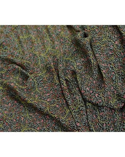Sanskriti Vintage Sarees Red Indian Pure Chiffon Silk Printed Sari Craft Fabric, PR-64334-Black-Pure Chiffon Silk-1