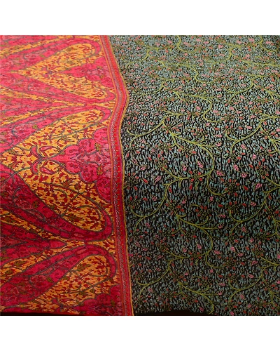 Sanskriti Vintage Sarees Red Indian Pure Chiffon Silk Printed Sari Craft Fabric, PR-64334-Black-Pure Chiffon Silk-4